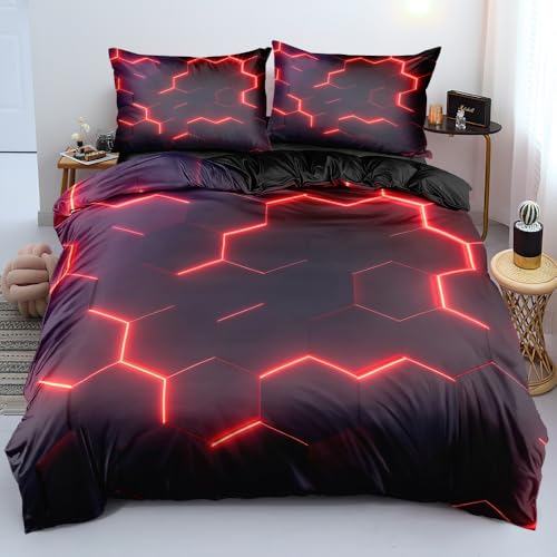 Luowei 3D Bettwäsche 220x240 Teens Neon Rot Science Fiction Waben Geometrie Bettwäsche Set Moderne Mode Hexagon Videospiele Bettbezug für Jungen und Mädchen mit Kissenbezüge 80x80cm Luowei 3D Bettwäsche 220x240 Teens Neon Rot Science Fiction Waben Geometrie Bettwäsche Set Moderne Mode Hexagon Videospiele Bettbezug für Jungen und Mädchen mit Kissenbezüge 80x80cm von Luowei