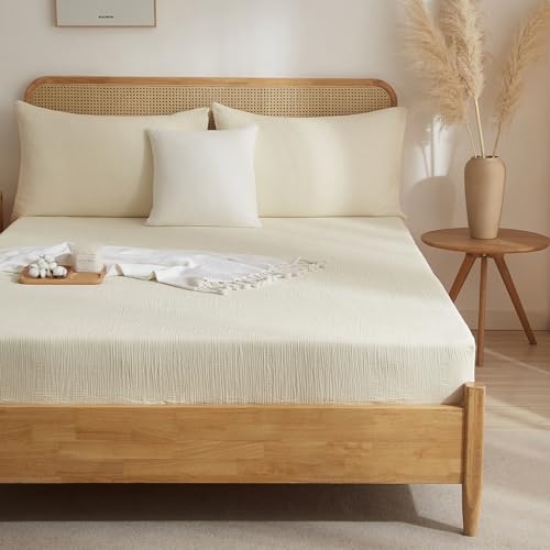 Luowei Beige Muslin Spannbettlaken 180x200cm 100% Baumwolle Bettlaken Boxspringbett Atmungsaktiv Hautfreundlich Leinenartigem Extra Tiefe Taschenlaken - 30 cm höhe Matratze Luowei Beige Muslin Spannbettlaken 180x200cm 100% Baumwolle Bettlaken Boxspringbett Atmungsaktiv Hautfreundlich Leinenartigem Extra Tiefe Taschenlaken - 30 cm höhe Matratze von Luowei