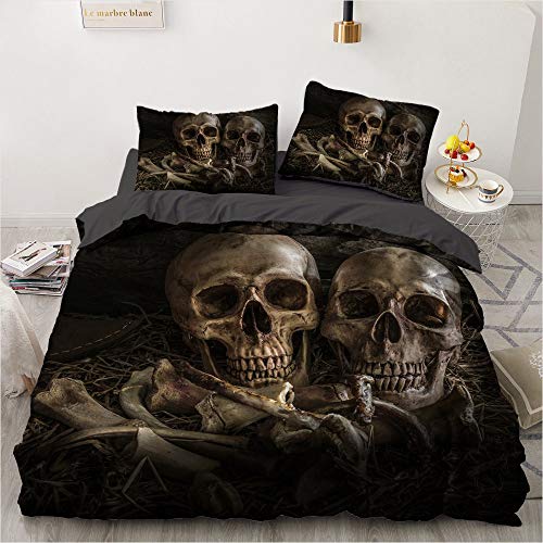 Luowei Bettwäsche Totenkopf 135x200cm 4 Teilig Schädel Motiv Bettwäsche Set Weiche Microfaser Bettbezug mit Reißverschluss und 2 Kissenbezüge 80 x 80cm von Luowei