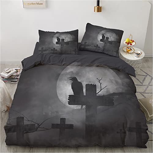 Luowei Bettwäsche 135x200 4teilig Gothic Schädel Muster Halloween Bettbezug Set Weiche Microfaser Bettwäsche mit Reißverschluss und 2 Kissenbezüge 80×80 cm von Luowei