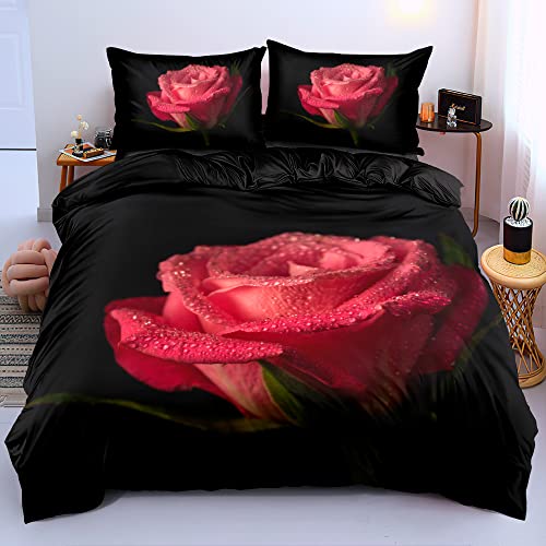 Luowei Bettwäsche 135x200 Blumen Rose Rosa mit 80x80 Reißverschluss Kissenbezug, Kinder, Mädchen, Erwachsene, Mikrofaser von Luowei