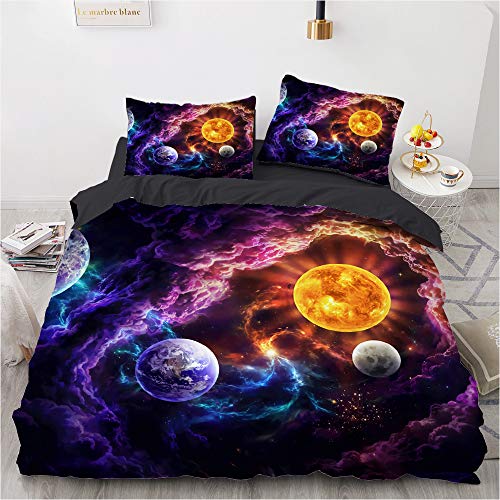 Luowei Bettwäsche 135x200cm 4 Teilig 3D Universum Weltraum Motiv Bettbezug Set Mikrofaser Kinder Jungen Deckenbezug mit Reißverschluss und 2 Kissenbezüge 80x80 cm – ( Galaxy 7, 135 x 200 cm 4 Teilig ) von Luowei