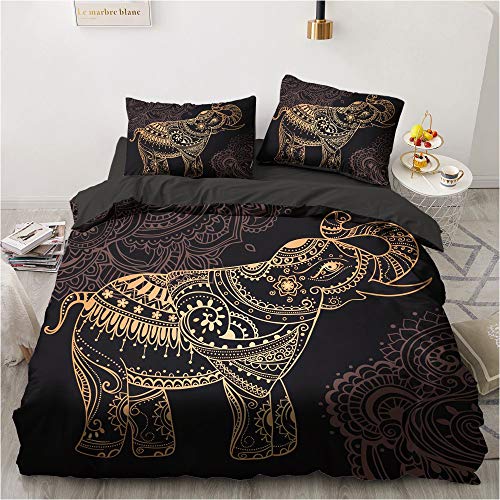 Luowei Bettwäsche 135x200cm 4 Teilig Elefant Dekoratives Bettbezug Set Weiche Microfaser Bohemien Indisch Stil Deckenbezug mit Reißverschluss, 2 Bettbezüge 135x200 + 2 Kissenbezüge 80x80cm von Luowei