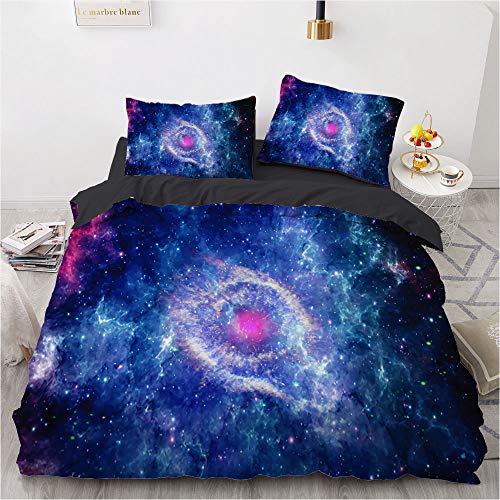 Luowei Bettwäsche 135x200cm Galaxy Sterne Sternenhimmel Bettbezug Set Mikrofaser Kinder Jungen Deckenbezug mit Reißverschluss und 1 Kissenbezug 80x80 cm – (Galaxy 6, 135 x 200 cm) von Luowei