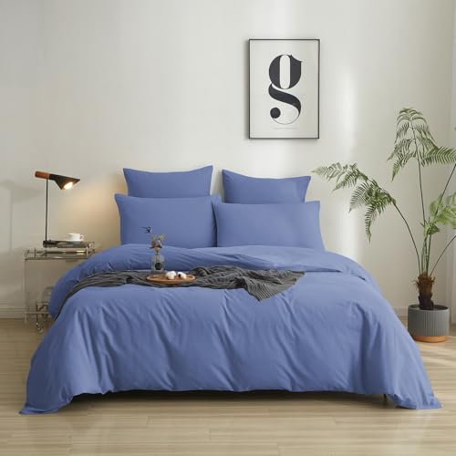 Luowei Einfarbig Bettwäsche 155x220 cm Baumwolle Blau 100% Gewaschene Baumwolle Bettbezug Bequem Atmungsaktiv Bettwäsche Set mit Reißverschluss und 2 Kissenbezug 80x80 cm Luowei Einfarbig Bettwäsche 155x220 cm Baumwolle Blau 100% Gewaschene Baumwolle Bettbezug Bequem Atmungsaktiv Bettwäsche Set mit Reißverschluss und 2 Kissenbezug 80x80 cm von Luowei