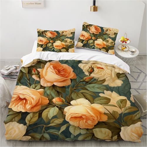 Luowei Bettwäsche 155x220 Blumen Motiv Gelb - 3D Aesthetic Floral Mikrofaser Bettwäsche-Set 3-Teilig Mit Reißverschluss und 2 Kissenbezüge 80x80 cm - Weich und Kuschelig von Luowei