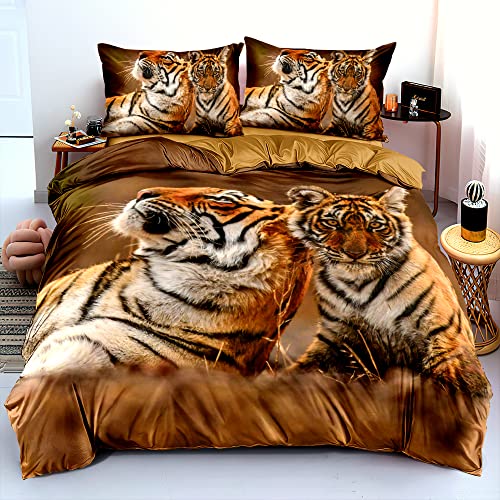 Luowei Bettwäsche 155x220 Tiger mit Kissenbezügen, Kinder, Jungen, Mädchen，Mikrofaser von Luowei