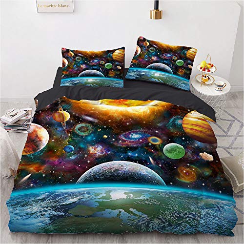 Luowei Bettwäsche 155x220cm 3D Galaxis Universum Thema Bettbezug Set 3 Teilig Mikrofaser Kinder Jungen Deckenbezug mit Reißverschluss und 2 Kissenbezüge 80x80 cm – (Galaxy 5, 155 x 220 cm) von Luowei