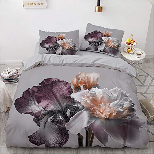 Luowei Bettwäsche 155x220cm Grau Blumen Floral Aesthetic Bettwäsche-Set für Doppelbett Weiche Microfaser Vintage Blumenmuster Bettbezug und 2 Kopfkissenbezüge 80 x 80cm von Luowei