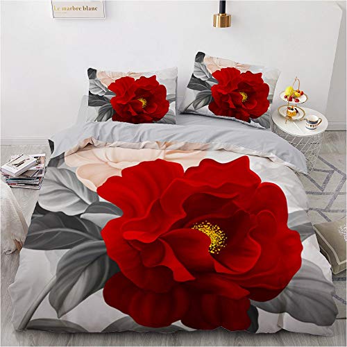 Luowei Bettwäsche 155x220cm Grau Rosen Blumen Floral Bettwäsche-Set für Doppelbett Weiche Microfaser Aesthetic Blumenmuster Bettbezug und 2 Kopfkissenbezüge 80 x 80cm von Luowei