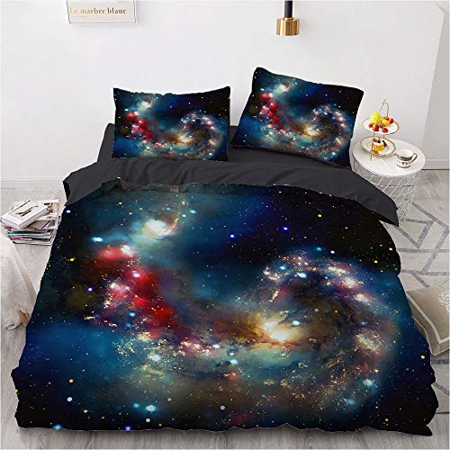 Luowei Bettwäsche 155x220cm Weltall Weltraum Galaxie Sterne Bettbezug Set 3 Teilig Mikrofaser Jungen Teenager Deckenbezug mit Reißverschluss und 2 Kissenbezüge 80x80 cm – (Galaxy 3, 155 x 220 cm) von Luowei