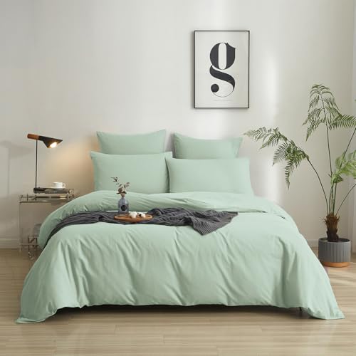 Luowei Baumwolle Bettwäsche 200x200 cm Grün Hellgrün Bettbezug 3teilig 100% Gewaschene Baumwolle Bequem Oeko-TEX Zertifiziert Bettwäsche für Freund Familie Geschenk mit 2 Kissenbezug 80x80 cm von Luowei