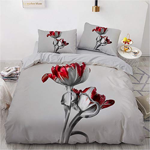 Luowei Bettwäsche 200x200cm Vintage Blumen Muster Bettbezug Weiche Microfaser Floral Bettwäsche Set für Doppelbett mit Reißverschluss und 2 Kopfkissenbezüge 80 x 80cm, Grau von Luowei