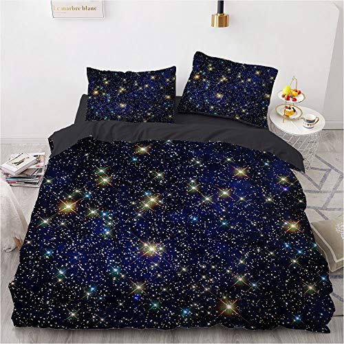 Luowei Bettwäsche 200x220cm 3D Galaxis Sternenhimmel Motiv Bettbezug Set 3 Teilig Mikrofaser Kinder Jungen Deckenbezug mit Reißverschluss und 2 Kissenbezüge 80x80 cm – ( Galaxy 4, 200 x 220 cm ) von Luowei