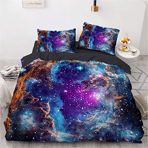 Luowei Bettwäsche 200x220cm Galaxis Sternenhimmel Thema 3D Bettbezug Set 3 Teilig Mikrofaser Kinder Jungen Deckenbezug mit Reißverschluss und 2 Kissenbezüge 80x80 cm – (Galaxy 8, 200 x 220 cm) von Luowei