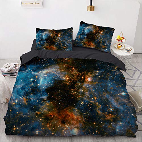 Luowei Bettwäsche 200x220cm Weltraum Galaxie Muster Bettbezug Set 3 Teilig Mikrofaser Kinder Jungen Deckenbezug mit Reißverschluss und 2 Kissenbezüge 80x80 cm – (Galaxy 2, 200 x 220 cm) von Luowei