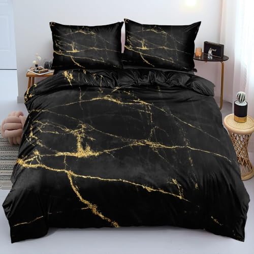Luowei Bettwäsche 220x240cm Schwarz Golden Textur Marmor BettwäSche Set 3D Drucken Mikrofaser Bettbezug und 2 Kissenbezug 80x80cm mit Reißverschluss Luowei Bettwäsche 220x240cm Schwarz Golden Textur Marmor BettwäSche Set 3D Drucken Mikrofaser Bettbezug und 2 Kissenbezug 80x80cm mit Reißverschluss von Luowei