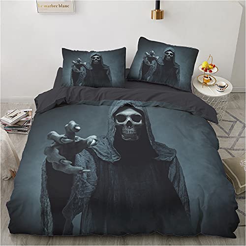 Luowei Bettwäsche 3D Schädel Bettbezug Set 135x200cm 4 Teilig Halloween Totenkopf Motiv Bettbezug und 2 Kissenbezüge 80 x 80cm mit Reißverschluss von Luowei