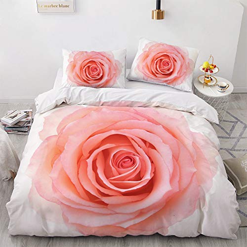 Luowei Bettwäsche Blumen 135x200cm Rosa Rosen Blüten Bettwäsche-Set für Einzelbett Weiche Microfaser 3D Bettbezug mit Reißverschluss und 1 Kissenbezug 80 x 80 cm von Luowei
