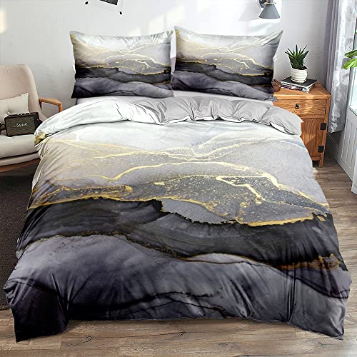 Luowei Marmor Bettwäsche 155x220 cm Grau Weich Bettwäsche Set Kinder Erwachsene Mikrofaser Bettbezüge für alle Jahreszeiten mit Reißverschluss und 2 Kissenbezüge 80x80cm von Luowei