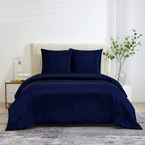 Luowei Bettwäsche Satin 135x200 2teilig Blau Dunkelblau Einfarbig Uni Glatt Glanzsatin Bettwäsche Set Bettbezug und Kissenbezug 80x80 mit Reißverschluss von Luowei