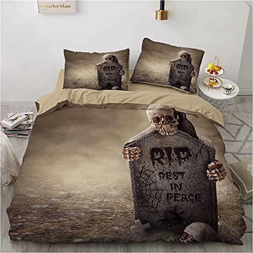 Luowei Bettwäsche Totenkopf 135x200cm 4 Teilig Gothic Skull Halloween Bettbezug Set Weiche Microfaser Bettbezug und 2 Kissenbezüge 80 x 80cm mit Reißverschluss von Luowei