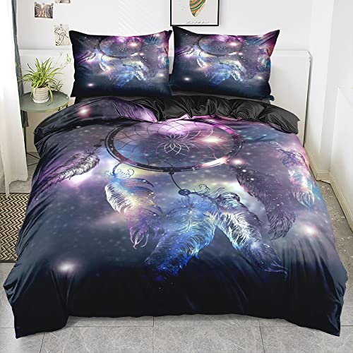 Luowei Bettwäsche Traumfänger Galaxie 135x200 Schwarz mit Kissenbezug, Kinder, Mikrofaser von Luowei