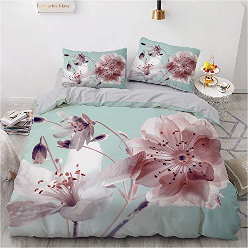 Luowei Blumen Bettwäsche 135x200cm 4 Teilig Grün Rosa Vintage Floral Bettwäsche Set für Doppelbett Weiche Microfaser Blüten Bettbezug und 2 Kopfkissenbezüge 80 x 80cm von Luowei