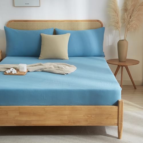Luowei Muslin Spannbettlaken 180x200cm Dunkelblau 100% Baumwolle Bettlaken Boxspringbett Atmungsaktiv Absorbiert Schweiß Leinenartigem Matratzenschoner für 25-30 cm höhe Matratze Luowei Muslin Spannbettlaken 180x200cm Dunkelblau 100% Baumwolle Bettlaken Boxspringbett Atmungsaktiv Absorbiert Schweiß Leinenartigem Matratzenschoner für 25-30 cm höhe Matratze von Luowei