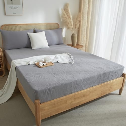 Luowei Muslin Spannbettlaken 180x200cm Grau 100% Baumwolle Bettlaken Boxspringbett Atmungsaktiv Absorbiert Schweiß Leinenartigem Matratzenschoner für 25-30 cm höhe Matratze Luowei Muslin Spannbettlaken 180x200cm Grau 100% Baumwolle Bettlaken Boxspringbett Atmungsaktiv Absorbiert Schweiß Leinenartigem Matratzenschoner für 25-30 cm höhe Matratze von Luowei