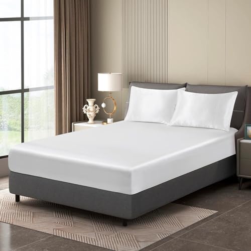 Luowei Satin Spannbettlaken Boxspringbett 100x200cm Sommer Bettlaken Weiß Seidig Seide Kühlend Microfaser Spannbetttuch 100x200 Weich Maschinenwaschbar für Hohe Matratze bis 25-30 cm Luowei Satin Spannbettlaken Boxspringbett 100x200cm Sommer Bettlaken Weiß Seidig Seide Kühlend Microfaser Spannbetttuch 100x200 Weich Maschinenwaschbar für Hohe Matratze bis 25-30 cm von Luowei