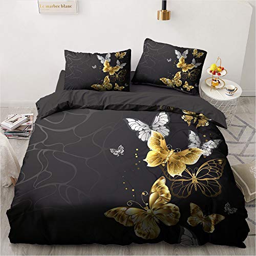Luowei Schmetterling Bettwäsche 200x200cm Schwarz Gold Butterfly Muster Bettbezug Set Microfaser Wendebettwäsche mit Reißverschluss und 2 Kissenbezüge 80 x 80 cm Luowei Schmetterling Bettwäsche 200x200cm Schwarz Gold Butterfly Muster Bettbezug Set Microfaser Wendebettwäsche mit Reißverschluss und 2 Kissenbezüge 80 x 80 cm von Luowei
