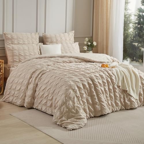 Luowei Seersucker Bettwäsche 155x220cm Kariert Beige Flauschig Bügelfreie Bettwäsche Aesthetic Set Sommer Kühlend Bettbezug 155x220 mit Reißverschluss und 2 Kissenbezug 80x80 cm Luowei Seersucker Bettwäsche 155x220cm Kariert Beige Flauschig Bügelfreie Bettwäsche Aesthetic Set Sommer Kühlend Bettbezug 155x220 mit Reißverschluss und 2 Kissenbezug 80x80 cm von Luowei