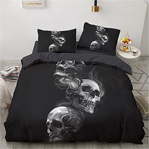 Luowei Skull Bettwäsche 135x200cm 4 Teilig Gothic Schädel Halloween Bettwäsche Microfaser Bettbezug und 2 Kissenbezüge 80 x 80cm mit Reißverschluss von Luowei