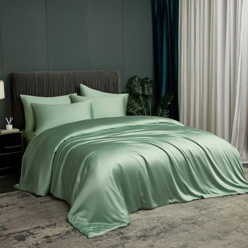 Luowei Sommer Bettwäsche 135 x 200 cm 4 Teiliges Weich Hautfreundlich Grün Bettwäsche Set aus Bambusfaser Polyester Kühlung Seidig Anti-Schwitzen mit Reißverschluss und 1 Kissenbezug 80x80cm von Luowei
