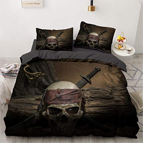 Luowei Totenkopf Bettwäsche 135x200cm 4 Teilig Schädel Halloween-Thema Bettbezug Set Microfaser Bettbezug und 2 Kissenbezüge 80 x 80cm mit Reißverschluss von Luowei