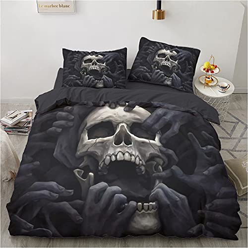 Luowei Totenkopf Bettwäsche 155x220cm Schädel Muster Gothic Bettbezug Set Weiche Microfaser Bettbezug und 2 Kissenbezüge 80 x 80cm mit Reißverschluss von Luowei