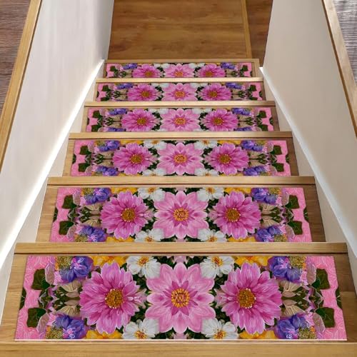 Bunte Blumen-Treppenmatten für Holzstufen, 76,2 x 20,3 cm, rutschfest, für den Innenbereich, Treppenläufer, Treppenläufer, Matten für Hunde, Kinder, ältere Menschen, mit wiederverwendbarem Klebstoff Bunte Blumen-Treppenmatten für Holzstufen, 76,2 x 20,3 cm, rutschfest, für den Innenbereich, Treppenläufer, Treppenläufer, Matten für Hunde, Kinder, ältere Menschen, mit wiederverwendbarem Klebstoff von Luoweisi