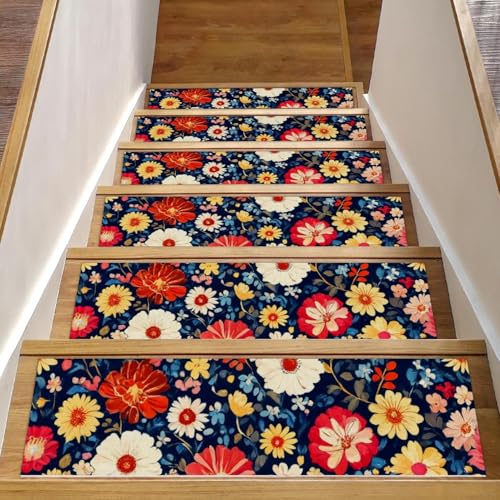 Bunte Blumen-Treppenmatten für Holzstufen, 76,2 x 20,3 cm, rutschfest, für den Innenbereich, Treppenläufer, Treppenläufer, Matten für Hunde, Kinder, ältere Menschen, mit wiederverwendbarem Klebstoff Bunte Blumen-Treppenmatten für Holzstufen, 76,2 x 20,3 cm, rutschfest, für den Innenbereich, Treppenläufer, Treppenläufer, Matten für Hunde, Kinder, ältere Menschen, mit wiederverwendbarem Klebstoff von Luoweisi