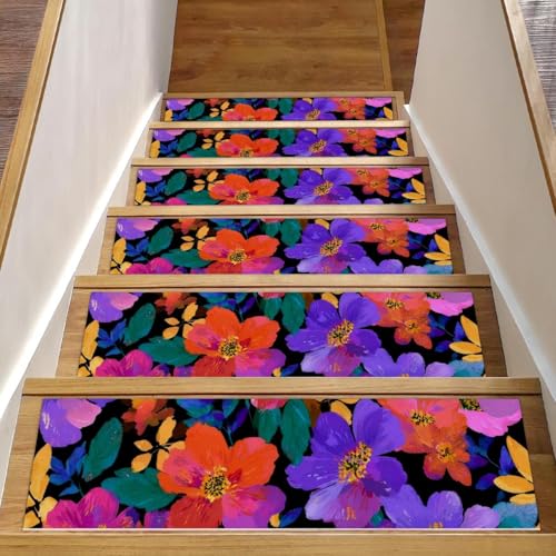 Bunte Blumen-Treppenmatten für Holzstufen, 76,2 x 20,3 cm, rutschfest, für den Innenbereich, Treppenläufer, Treppenläufer, Matten für Hunde, Kinder, ältere Menschen, mit wiederverwendbarem Klebstoff Bunte Blumen-Treppenmatten für Holzstufen, 76,2 x 20,3 cm, rutschfest, für den Innenbereich, Treppenläufer, Treppenläufer, Matten für Hunde, Kinder, ältere Menschen, mit wiederverwendbarem Klebstoff von Luoweisi