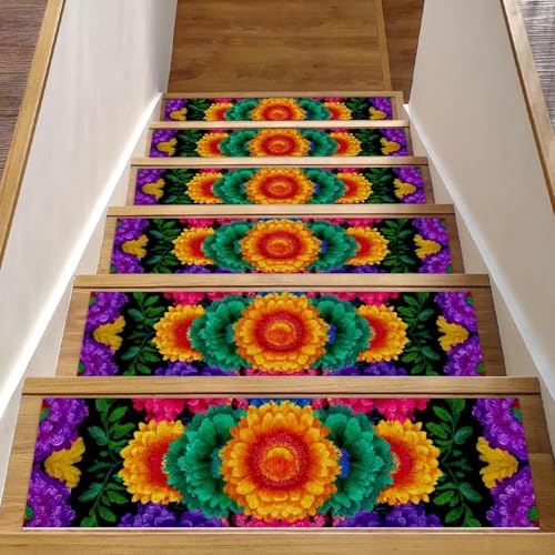 Bunte Blumen-Treppenmatten für Holzstufen, 76,2 x 20,3 cm, rutschfest, für den Innenbereich, Treppenläufer, Treppenläufer, Matten für Hunde, Kinder, ältere Menschen, mit wiederverwendbarem Klebstoff Bunte Blumen-Treppenmatten für Holzstufen, 76,2 x 20,3 cm, rutschfest, für den Innenbereich, Treppenläufer, Treppenläufer, Matten für Hunde, Kinder, ältere Menschen, mit wiederverwendbarem Klebstoff von Luoweisi