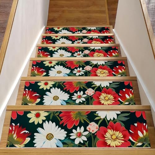 Bunte Blumen-Treppenmatten für Holzstufen, 76,2 x 20,3 cm, rutschfest, für den Innenbereich, Treppenläufer, Treppenläufer, Matten für Hunde, Kinder, ältere Menschen, mit wiederverwendbarem Klebstoff Bunte Blumen-Treppenmatten für Holzstufen, 76,2 x 20,3 cm, rutschfest, für den Innenbereich, Treppenläufer, Treppenläufer, Matten für Hunde, Kinder, ältere Menschen, mit wiederverwendbarem Klebstoff von Luoweisi