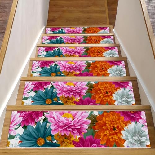 Bunte Blumen-Treppenmatten für Holzstufen, 76,2 x 20,3 cm, rutschfest, für den Innenbereich, Treppenläufer, Treppenläufer, Matten für Hunde, Kinder, ältere Menschen, mit wiederverwendbarem Klebstoff Bunte Blumen-Treppenmatten für Holzstufen, 76,2 x 20,3 cm, rutschfest, für den Innenbereich, Treppenläufer, Treppenläufer, Matten für Hunde, Kinder, ältere Menschen, mit wiederverwendbarem Klebstoff von Luoweisi