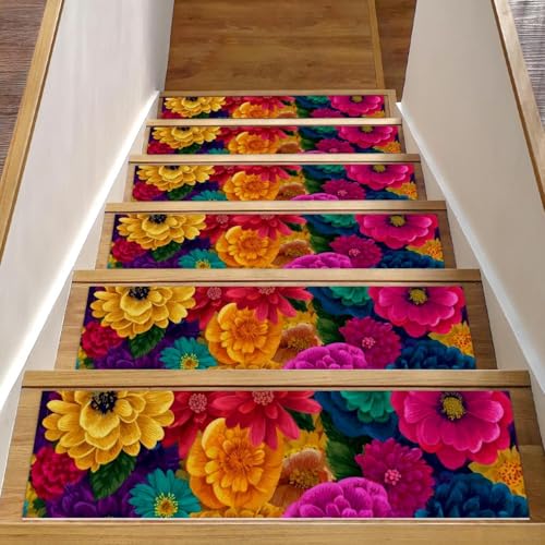 Bunte Blumen-Treppenmatten für Holzstufen, 76,2 x 20,3 cm, rutschfest, für den Innenbereich, Treppenläufer, Treppenläufer, Matten für Hunde, Kinder, ältere Menschen, mit wiederverwendbarem Klebstoff Bunte Blumen-Treppenmatten für Holzstufen, 76,2 x 20,3 cm, rutschfest, für den Innenbereich, Treppenläufer, Treppenläufer, Matten für Hunde, Kinder, ältere Menschen, mit wiederverwendbarem Klebstoff von Luoweisi