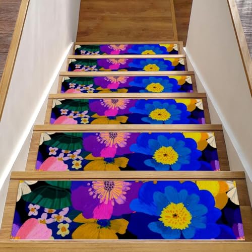 Bunte Blumen-Treppenmatten für Holzstufen, 76,2 x 20,3 cm, rutschfest, für den Innenbereich, Treppenläufer, Treppenläufer, Matten für Hunde, Kinder, ältere Menschen, mit wiederverwendbarem Klebstoff Bunte Blumen-Treppenmatten für Holzstufen, 76,2 x 20,3 cm, rutschfest, für den Innenbereich, Treppenläufer, Treppenläufer, Matten für Hunde, Kinder, ältere Menschen, mit wiederverwendbarem Klebstoff von Luoweisi