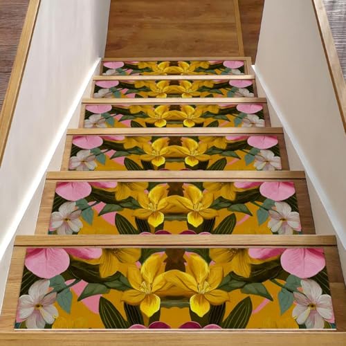 Bunte Blumen-Treppenmatten für Holzstufen, 76,2 x 20,3 cm, rutschfest, für den Innenbereich, Treppenläufer, Treppenläufer, Matten für Hunde, Kinder, ältere Menschen, mit wiederverwendbarem Klebstoff Bunte Blumen-Treppenmatten für Holzstufen, 76,2 x 20,3 cm, rutschfest, für den Innenbereich, Treppenläufer, Treppenläufer, Matten für Hunde, Kinder, ältere Menschen, mit wiederverwendbarem Klebstoff von Luoweisi