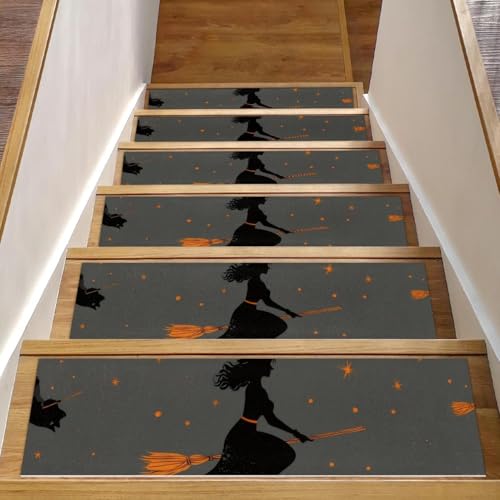 Halloween-Hexen-Treppenmatten für Holzstufen, 76,2 x 20,3 cm, rutschfest, für den Innenbereich, Treppenläufer, Treppenläufer, Matten für Hunde, Kinder, ältere Menschen, mit wiederverwendbarem von Luoweisi
