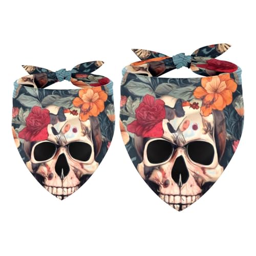 Hundehalstuch, Dreieckstuch mit Totenkopf-Motiv, Blumen, Schmetterlinge, für kleine, mittelgroße und große Hunde und Katzen, Dreieckstuch, 2 Stück von Luoweisi