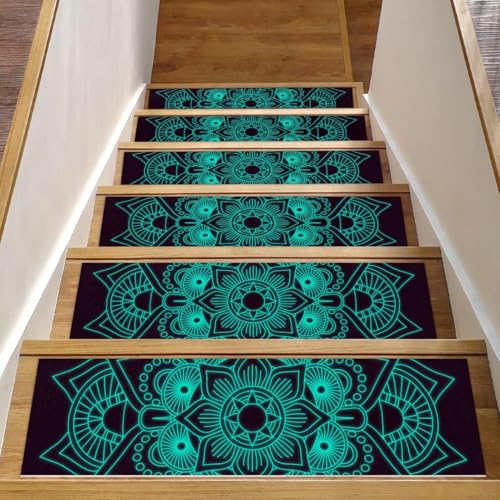 Luoweisi Blaue Mandala-Stufenmatten für Holzstufen, 76,2 x 20,3 cm, rutschfest, für den Innenbereich, Treppenläufer, Treppenläufer, Matten für Hunde, Kinder, ältere Menschen, mit wiederverwendbarem Luoweisi Blaue Mandala-Stufenmatten für Holzstufen, 76,2 x 20,3 cm, rutschfest, für den Innenbereich, Treppenläufer, Treppenläufer, Matten für Hunde, Kinder, ältere Menschen, mit wiederverwendbarem von Luoweisi