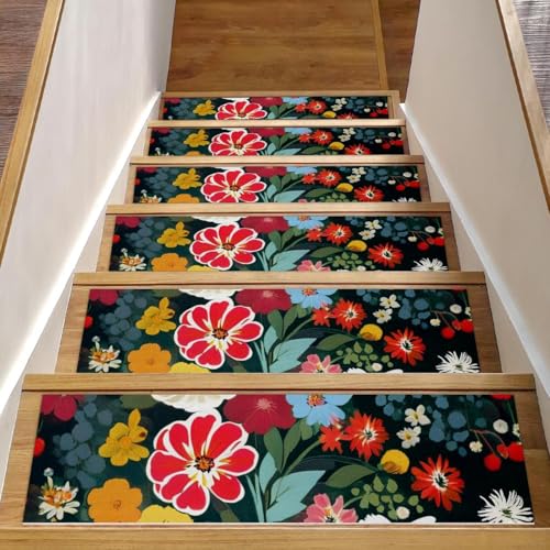 Luoweisi Bunte Blumen-Treppenmatten für Holzstufen, 76,2 x 20,3 cm, rutschfest, für den Innenbereich, Treppenläufer, Treppenläufer, Matten für Hunde, Kinder, ältere Menschen, mit wiederverwendbarem Luoweisi Bunte Blumen-Treppenmatten für Holzstufen, 76,2 x 20,3 cm, rutschfest, für den Innenbereich, Treppenläufer, Treppenläufer, Matten für Hunde, Kinder, ältere Menschen, mit wiederverwendbarem von Luoweisi
